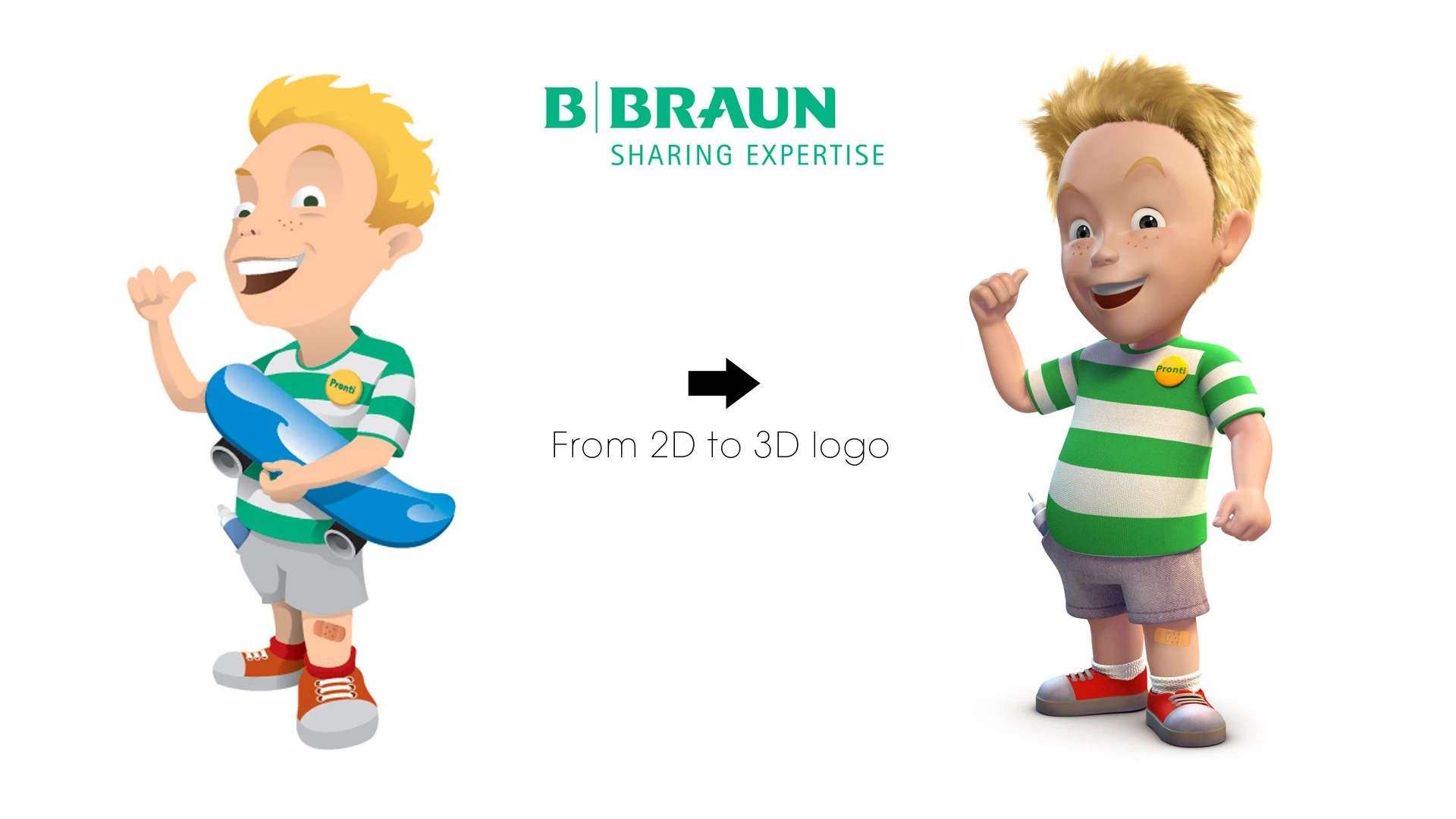 Bbraun transforming 2d to 3d logo cartoon character